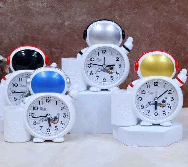 Twin Bell Alarm Clock with Pen Holder - Robot Shaped Alarm Watch, Table Top Alarm Clock for Bedroom Heavy Sleepers Kids and Students for Kids (7061)(Set of 1 ; Assorted Colour)