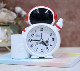 Twin Bell Alarm Clock with Pen Holder - Robot Shaped Alarm Watch, Table Top Alarm Clock for Bedroom Heavy Sleepers Kids and Students for Kids (7061)(Set of 1 ; Assorted Colour)