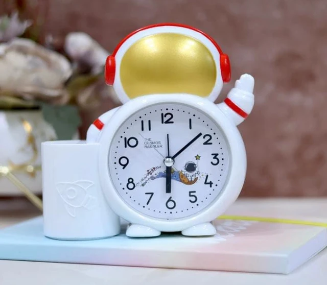 Twin Bell Alarm Clock with Pen Holder - Robot Shaped Alarm Watch, Table Top Alarm Clock for Bedroom Heavy Sleepers Kids and Students for Kids (7061)(Set of 1 ; Assorted Colour)
