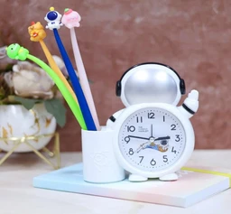 Twin Bell Alarm Clock with Pen Holder - Robot Shaped Alarm Watch, Table Top Alarm Clock for Bedroom Heavy Sleepers Kids and Students for Kids (7061)(Set of 1 ; Assorted Colour)