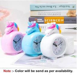 PARTEET Analog Alarm Clock with Pen Holder for Kids Bedroom Unicorn Alarm Watch for Girls Loud Bell Alarm Table Clock for Heavy Sleepers(Assorted Colour)(Plastic, 3.1Wx5.9Lx2.0H inches)