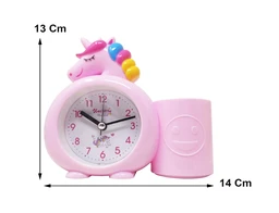 PARTEET Analog Alarm Clock with Pen Holder for Kids Bedroom Unicorn Alarm Watch for Girls Loud Bell Alarm Table Clock for Heavy Sleepers(Assorted Colour)(Plastic, 3.1Wx5.9Lx2.0H inches)