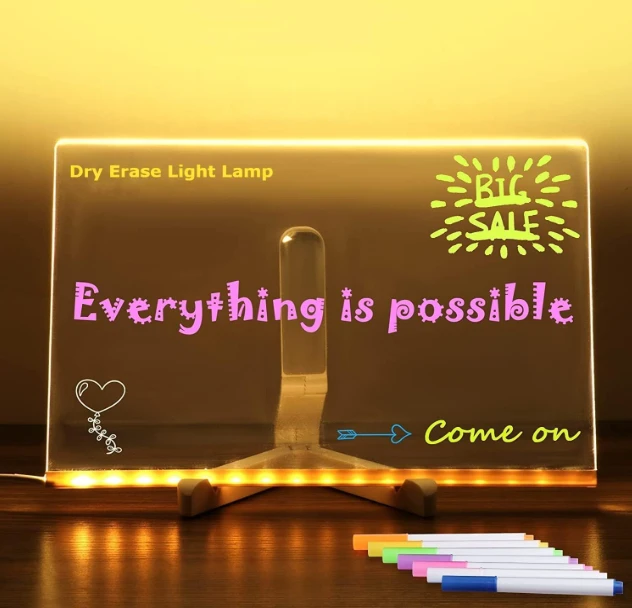 DIY 3D Acrylic Writing Board with Pen & Light | 30x20 cm | Led Writing Pad, Writing Pad with Light, Acrylic Board, Table Lamp, Home & Office Decor Items, Gift, Personalized Led Board
