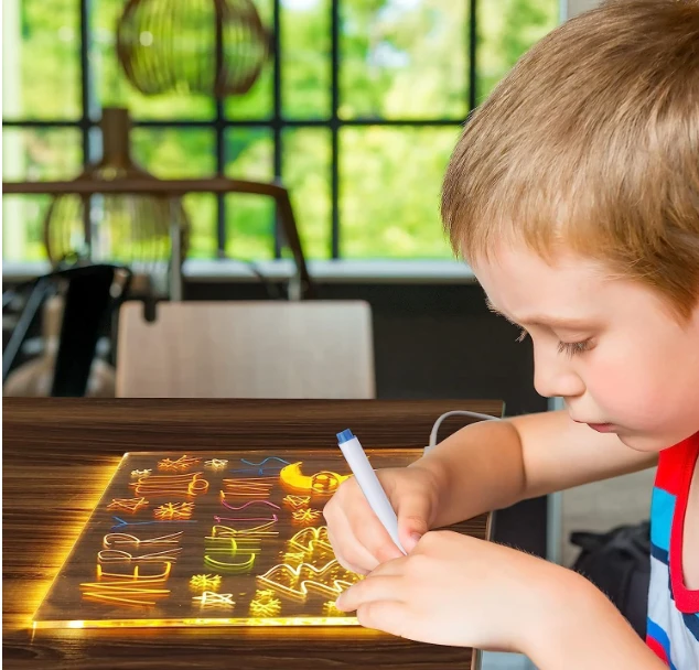 DIY 3D Acrylic Writing Board with Pen & Light | 30x20 cm | Led Writing Pad, Writing Pad with Light, Acrylic Board, Table Lamp, Home & Office Decor Items, Gift, Personalized Led Board