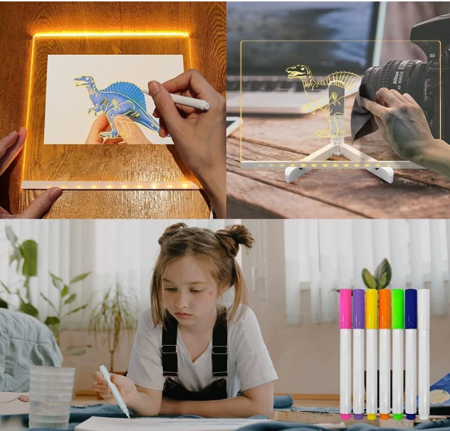 DIY 3D Acrylic Writing Board with Pen & Light | 30x20 cm | Led Writing Pad, Writing Pad with Light, Acrylic Board, Table Lamp, Home & Office Decor Items, Gift, Personalized Led Board