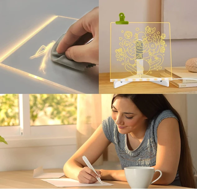 DIY 3D Acrylic Writing Board with Pen & Light | 30x20 cm | Led Writing Pad, Writing Pad with Light, Acrylic Board, Table Lamp, Home & Office Decor Items, Gift, Personalized Led Board