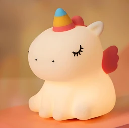 Toyshine Cute Sitting Unicorn Night Light Squishy Silicone 3 Level Dimmable LED Rechargeable Bedside Touch Lamp with Timer Function for Bedroom & Office