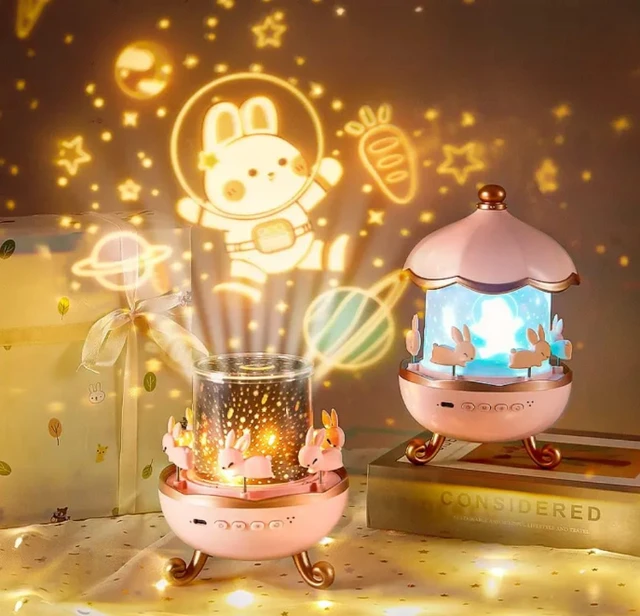 Bunny Projector Night Light, 360° Rotatable LED Night Lamp, 15 Film Shade, Night Lights for Girls (1 Pcs) Bunny Light Lamp for Bedroom, Home Decor, Birthday Return Gift for Kids (Bunnylamp)
