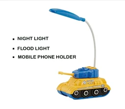 Cute Military Tank Table Lamp - Rechargeable Desk Lamp with Pen Holder & Sharpener, Study Desk Light for Study Room/Home/Office