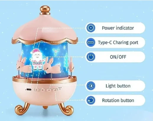 Rabbit Lamp With Music| Projector light lamp, Rabbit Sky Projector for Kids, USB Rechargeable Night Lamp (20 cm, Multicolor)