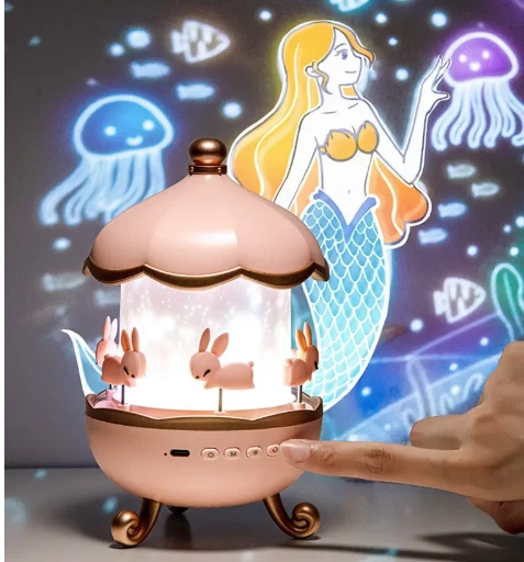 Rabbit Lamp With Music| Projector light lamp, Rabbit Sky Projector for Kids, USB Rechargeable Night Lamp (20 cm, Multicolor)