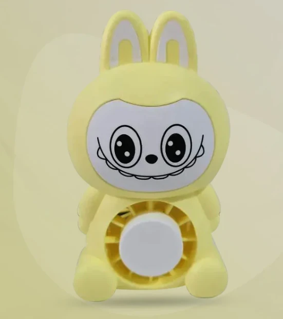 Labubu electric fan with night lamp | Mini Cartoon Rechargeable Desk Fan | Design with LED, USB Powered, Multicolor for Kids