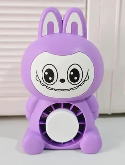 Labubu electric fan with night lamp | Mini Cartoon Rechargeable Desk Fan | Design with LED, USB Powered, Multicolor for Kids