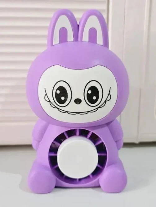 Labubu electric fan with night lamp | Mini Cartoon Rechargeable Desk Fan | Design with LED, USB Powered, Multicolor for Kids