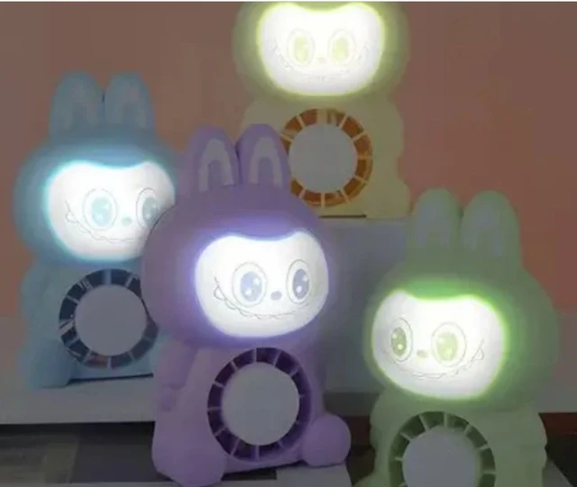 Labubu electric fan with night lamp | Mini Cartoon Rechargeable Desk Fan | Design with LED, USB Powered, Multicolor for Kids