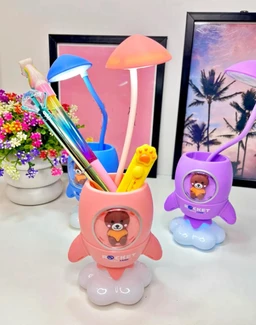 Space lamp with holder| kids table lamp for study- Lamp with Pen holder, Flexible LED Head Lamp- Adjustable Desk Lamp, Bedroom Table Lamp, Multi-function Table Lamp-Pack of 1(Blue, Purple, Peach)