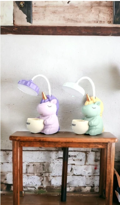 Cutest Unicorn Desk Lamp with Pencil Pen Holder Rechargeable LED Table Lamp for Kids Reading Desk Light for Home Office Bedroom Study -01 Pc. Mix Colour