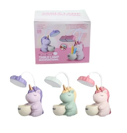 Cutest Unicorn Desk Lamp with Pencil Pen Holder Rechargeable LED Table Lamp for Kids Reading Desk Light for Home Office Bedroom Study -01 Pc. Mix Colour