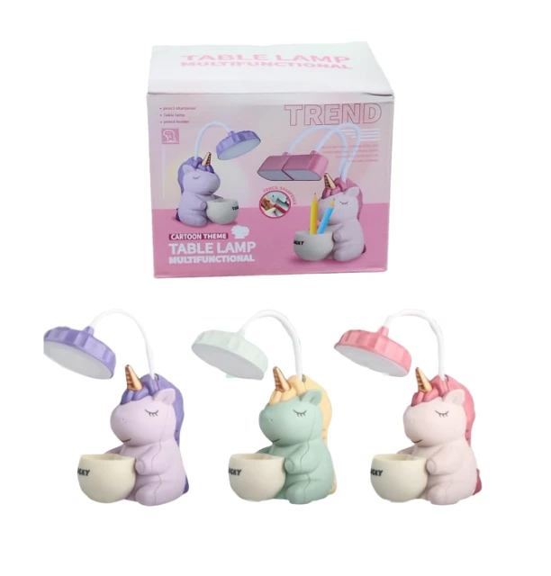 Cutest Unicorn Desk Lamp with Pencil Pen Holder Rechargeable LED Table Lamp for Kids Reading Desk Light for Home Office Bedroom Study -01 Pc. Mix Colour