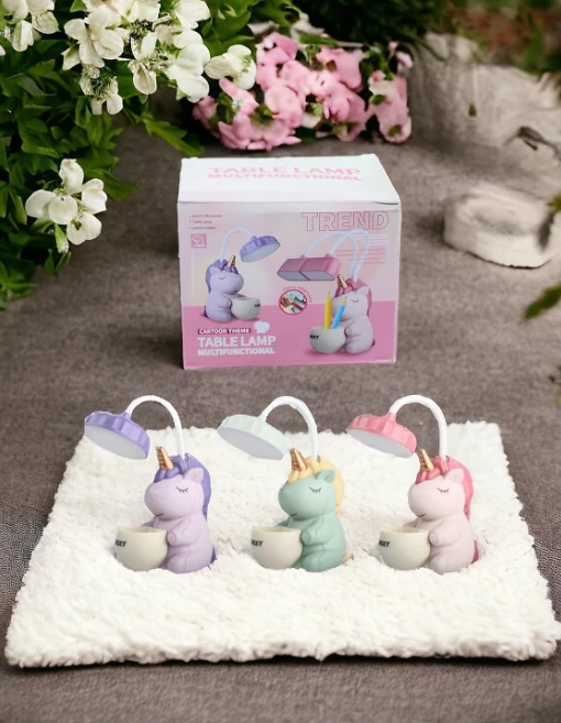 Cutest Unicorn Desk Lamp with Pencil Pen Holder Rechargeable LED Table Lamp for Kids Reading Desk Light for Home Office Bedroom Study -01 Pc. Mix Colour