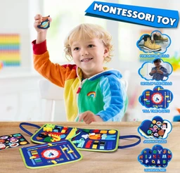 usy Board Montessori Toy for Toddlers - Educational Activity Developing Sensory Board for Fine Basic Dress Motor Skills - Travel Toys for Plane Car