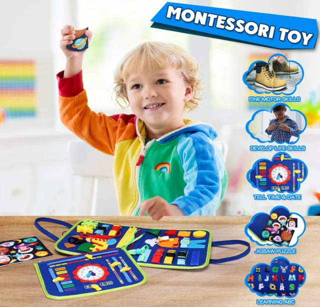 usy Board Montessori Toy for Toddlers - Educational Activity Developing Sensory Board for Fine Basic Dress Motor Skills - Travel Toys for Plane Car