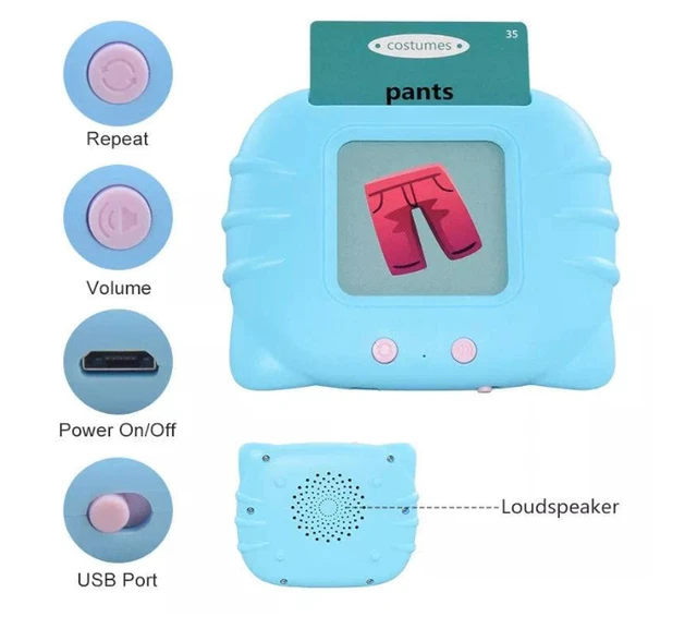 Rechargeable Early Education 224 Talking Flash Card Learning Device Machine Toy with Sound for +3Years Kids|Boys|Girls (Color-Multi).