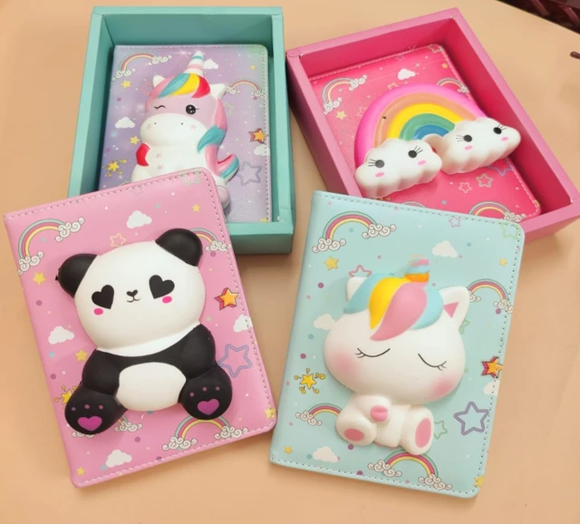 3d Squishy Cute Diary For Girls, Aesthetic Decompression Destressing Journal Notebook For Kids, Fancy 100+ Pages Squishy PU Leather Dairy for School, Office Student