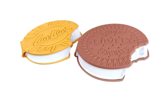 Lotos Biscuit Silicone Diary – Scented Round Cookie Design, Set of 2 (Brown & Yellow), Fun & Unique Notebook for Kids & Students