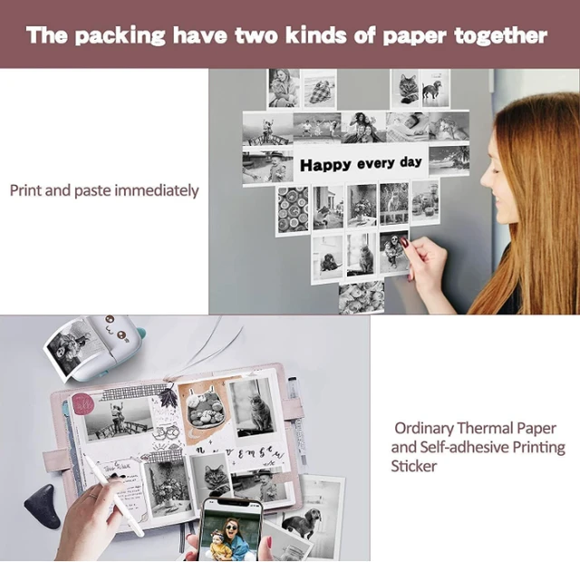 Mini Pocket Printer, Gifts for Kids, Portable Thermal Printer for Pictures/Retro-Style Photos/Receipts/Notes/Lists/Label/Memo/QR Codes,Bluetooth Wireless Smart Printer (White & Pink)