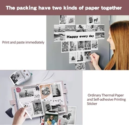 Mini Pocket Printer, Gifts for Kids, Portable Thermal Printer for Pictures/Retro-Style Photos/Receipts/Notes/Lists/Label/Memo/QR Codes,Bluetooth Wireless Smart Printer (White & Pink)