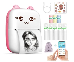 Mini Pocket Printer, Gifts for Kids, Portable Thermal Printer for Pictures/Retro-Style Photos/Receipts/Notes/Lists/Label/Memo/QR Codes,Bluetooth Wireless Smart Printer (White & Pink)