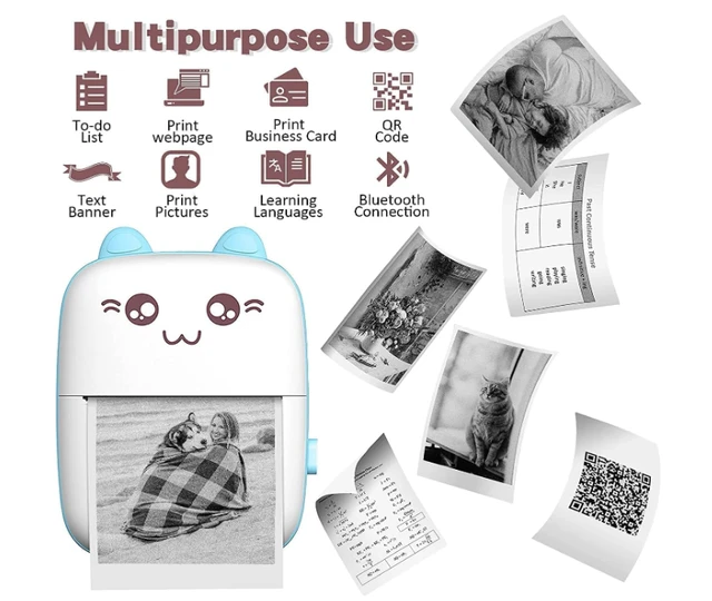 Mini Pocket Printer, Gifts for Kids, Portable Thermal Printer for Pictures/Retro-Style Photos/Receipts/Notes/Lists/Label/Memo/QR Codes,Bluetooth Wireless Smart Printer (White & Pink)
