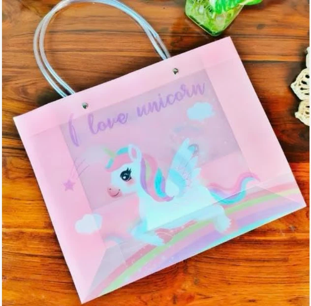 PVC Unicorn Carry Bags (Pack of 2) Hand bags bag for Tuition, sports, swimming, Carry bag for Girls Unicorn Tote Bag Cute Cartoon Bag