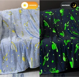 Glow in The Dark Blanket Space Gifts for Boys - Boy Unique Christmas Birthday Gift Ideas Glow Star Astronaut Spaceship Rocket Planet Gifts Toys for Kids Teens Girls Soft Plush Throw Blanket 50" x 60"
