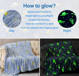 Glow in The Dark Blanket Space Gifts for Boys - Boy Unique Christmas Birthday Gift Ideas Glow Star Astronaut Spaceship Rocket Planet Gifts Toys for Kids Teens Girls Soft Plush Throw Blanket 50" x 60"
