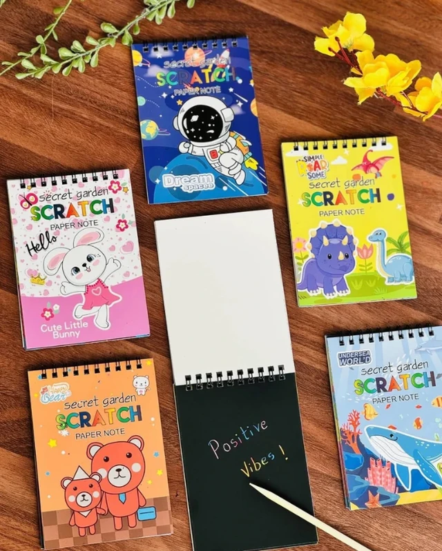 Scratch Art Notebook for Kids & Adults(Pack of 3) – Magic Rainbow Drawing Pad with Wooden Stylus, DIY Creative Sketchbook for Doodling, Notes, Art & Gift Idea