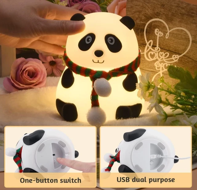 Rechargeable Silicone Panda Night Light for Kids | 7-Color LED Changing Lamp | Adorable Room Decor & Gift for Toddlers, Teens, & Valentine's Day Present | Soft BPA-Free Nightlight