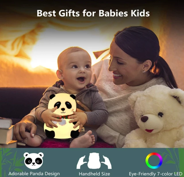 Rechargeable Silicone Panda Night Light for Kids | 7-Color LED Changing Lamp | Adorable Room Decor & Gift for Toddlers, Teens, & Valentine's Day Present | Soft BPA-Free Nightlight