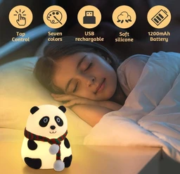 Rechargeable Silicone Panda Night Light for Kids | 7-Color LED Changing Lamp | Adorable Room Decor & Gift for Toddlers, Teens, & Valentine's Day Present | Soft BPA-Free Nightlight
