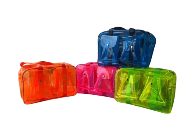 Transparent PVC Travel Bag Set – Waterproof, Multipurpose, Clear Tote Bags for Makeup, Beach, Office & School – Durable, Stylish & Lightweight Handbag with Shoulder Strap – Multicolor