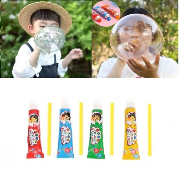 Blow Bubble Balloon Toys (Pack of 4 Tube), Bubble Balloons for Kids, Party Birthday Gift, Great Original Bloonies Bubble Making, Bubbles DIY Crafting Childhood Nostalgia Toy (Multicolor).