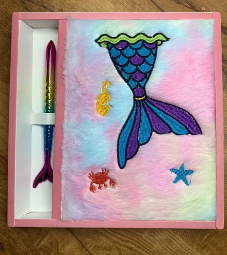 Mermaid Diary and Pen Set (A5 Mermaid Fur Notebook Set With Pen)