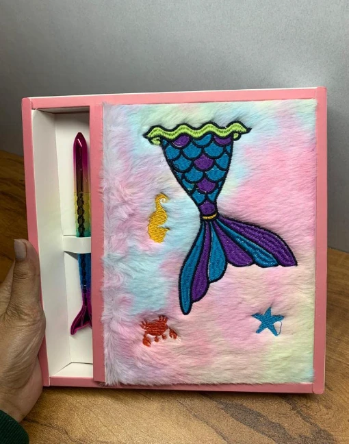 Mermaid Diary and Pen Set (A5 Mermaid Fur Notebook Set With Pen)