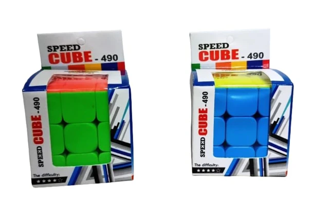 Speed Cube-490, Rubix Cube 3x3x3 High Speed Stickerless Magic Puzzle Cube for Kids and Adults, 2pc, (Multi Color)