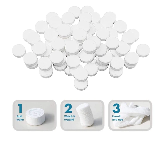 100Pcs Compressed Towel Tablets, Facial Cleansing Tissue, Mini Tablets Disposable Towels, Makeup Remover Pads, Water Activated Coin Tissue for Beauty Salon, Travel, Sports & Personal Use