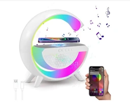 4-in-1 Smart Speaker Lamp with Wireless Charging, Bluetooth Speaker, RGB Light, 25 cm, White