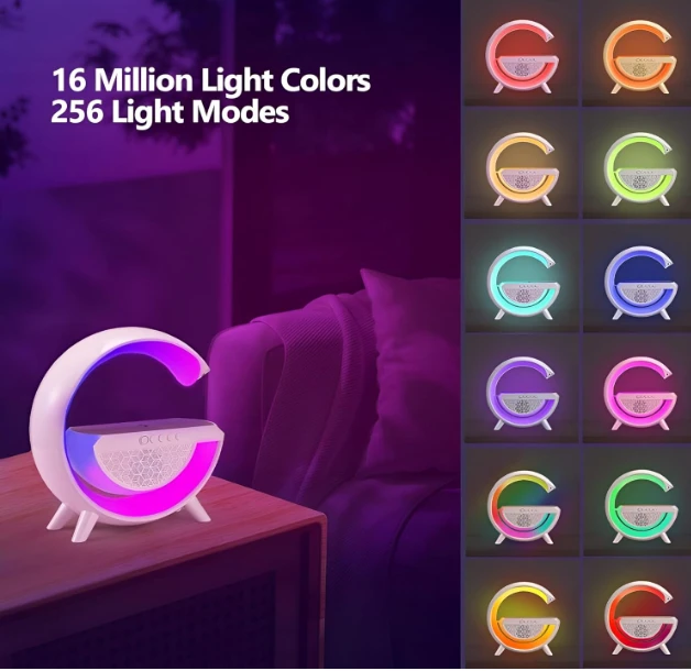 4-in-1 Smart Speaker Lamp with Wireless Charging, Bluetooth Speaker, RGB Light, 25 cm, White
