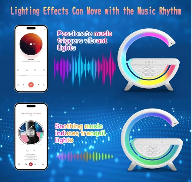 4-in-1 Smart Speaker Lamp with Wireless Charging, Bluetooth Speaker, RGB Light, 25 cm, White