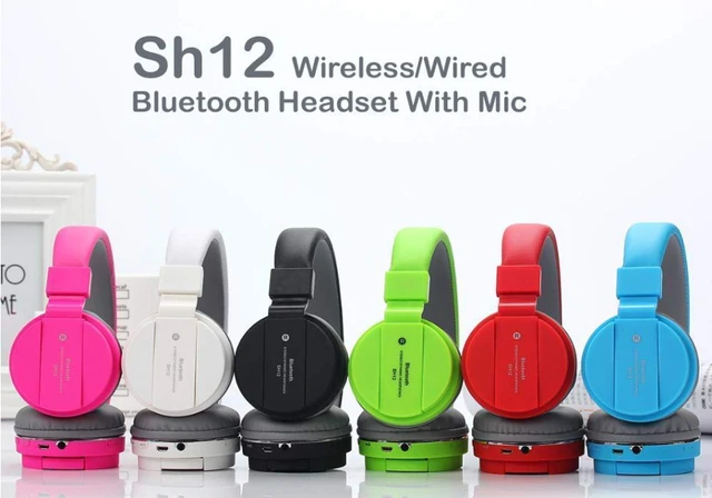 SH-12 Wireless Bluetooth Headphones, Over-Ear Design with Built-in Microphone and a Long Life Superior Sound Quality (White)